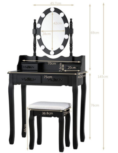 Kosmetinis staliukas su apšvietimu