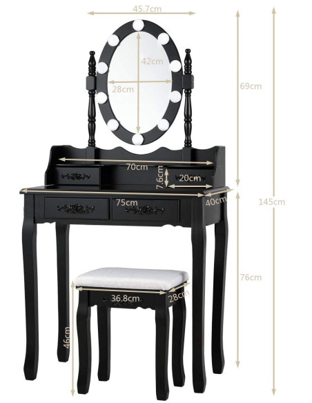 Kosmetinis staliukas su apšvietimu